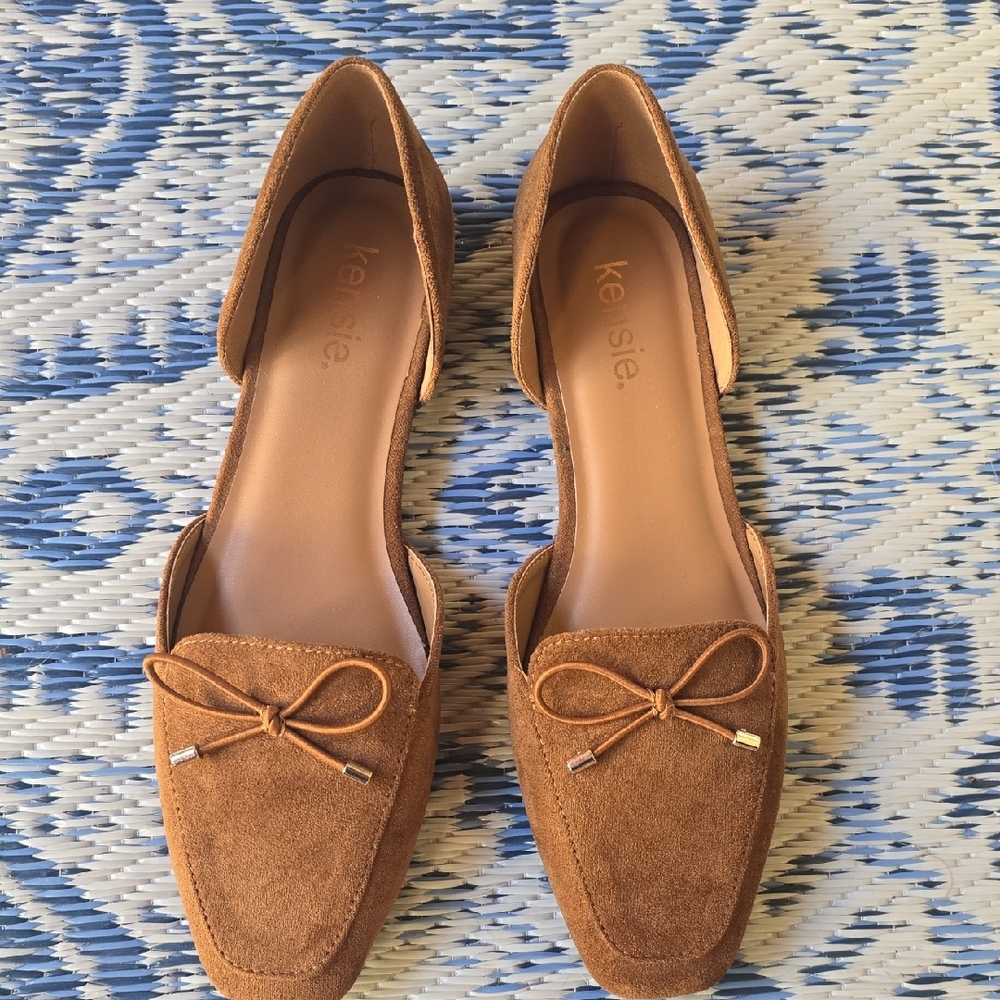 Kensie Women's Fany Cognac Brown Flats with Bow Detail